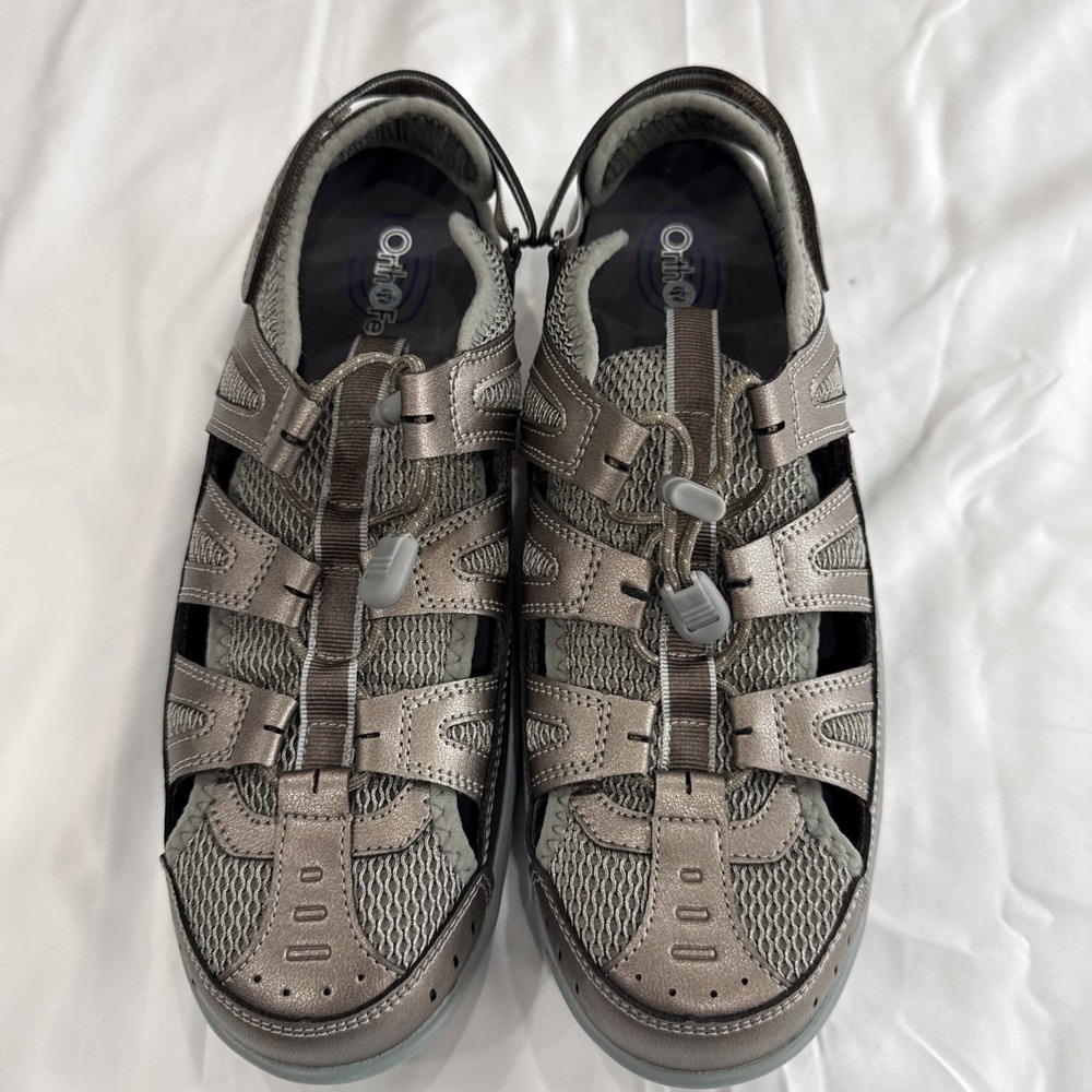 OrthoFeet Shoes Womens 11.5 Verona Pewter Teal Fisherman Sandal #997 Comfort!